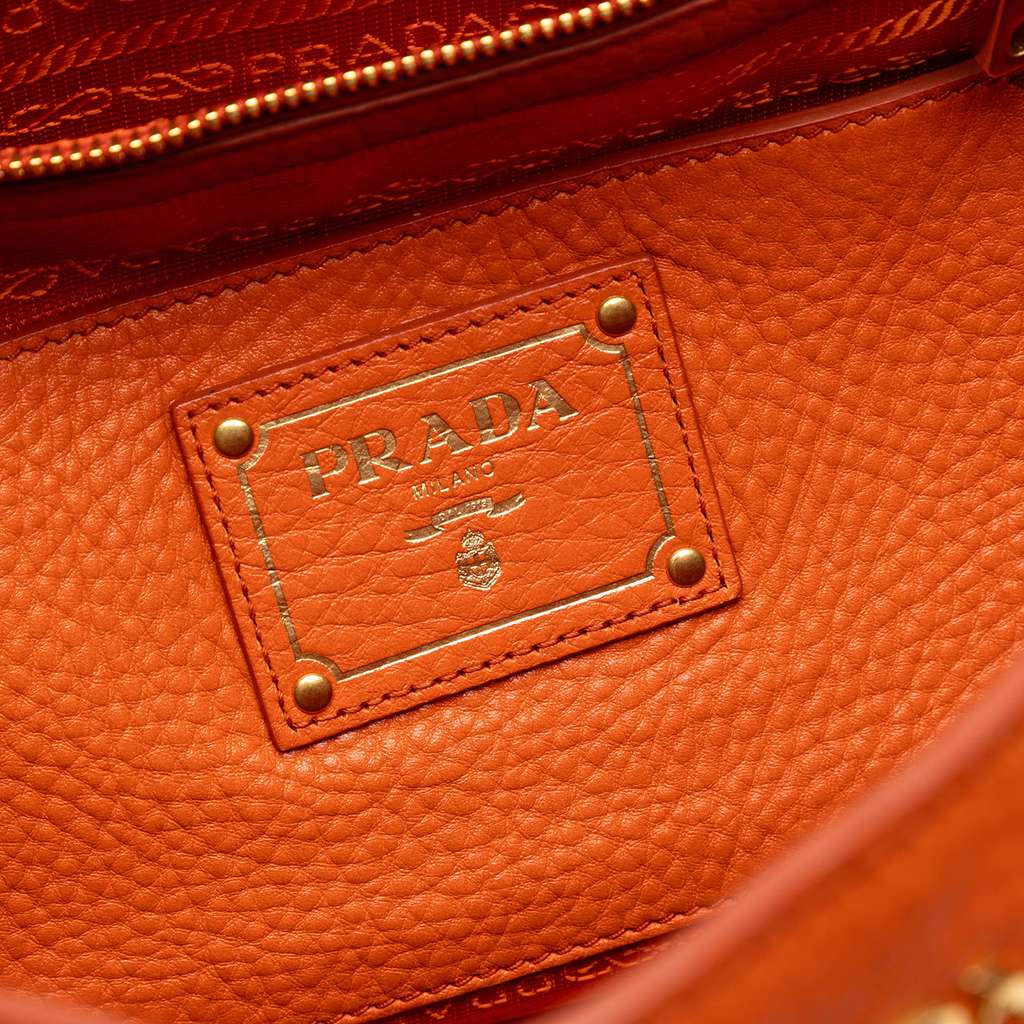 Prada Vitello Daino Open Convertible Tote Orange Leather Good condition - Box View