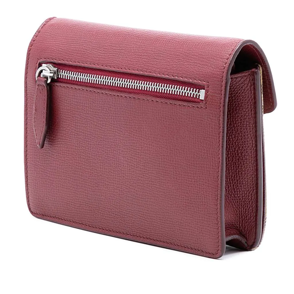 Burberry Small Leather and House Check Canvas Derby Macken Crossbody Red Leather Very good - Back View