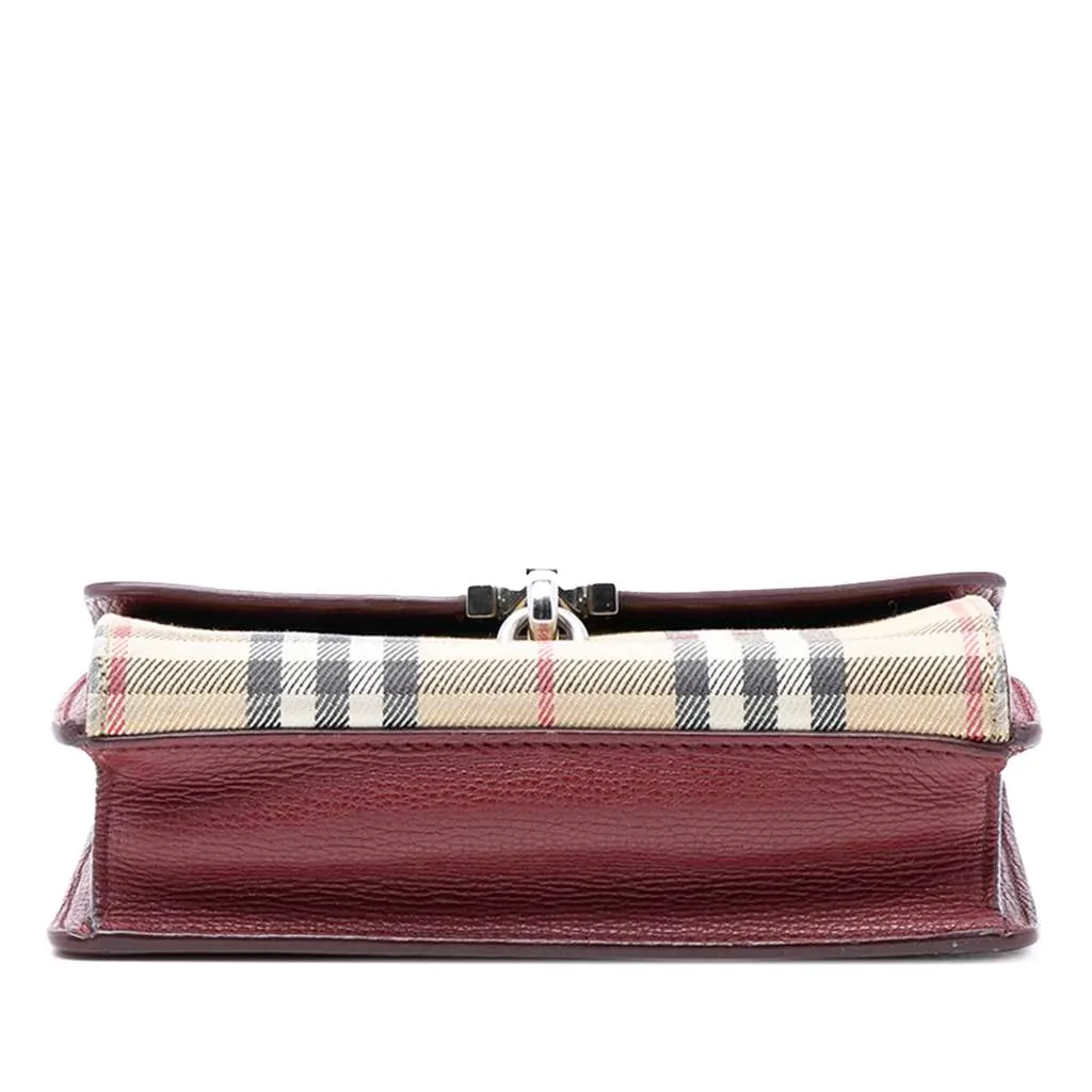 Burberry Small Leather and House Check Canvas Derby Macken Crossbody Red Leather Very good - Inside View