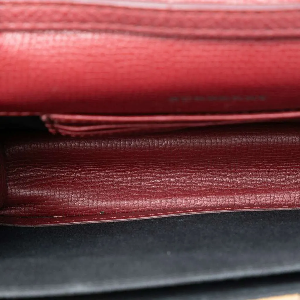 Burberry Small Leather and House Check Canvas Derby Macken Crossbody Red Leather Very good - Model View