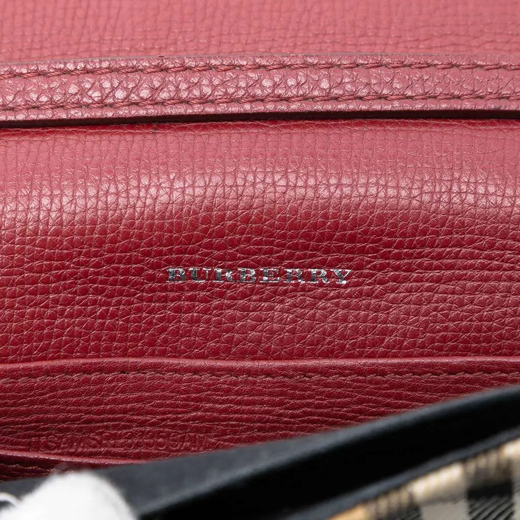 Burberry Small Leather and House Check Canvas Derby Macken Crossbody Red Leather Very good - Box View