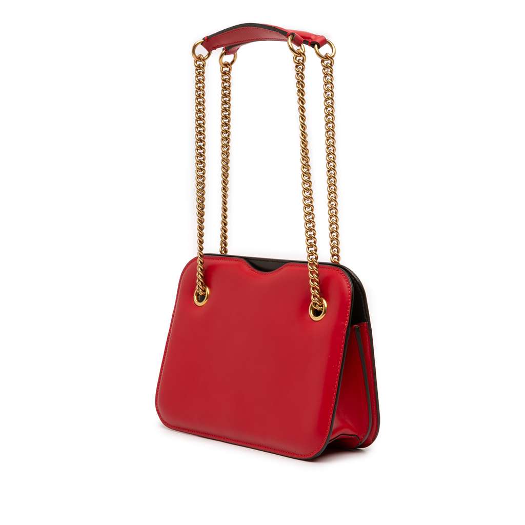 Fendi Calfskin Vitello King Nubuck Pequin Karligraphy Pocket Shoulder Bag Red Leather Good condition - Back View