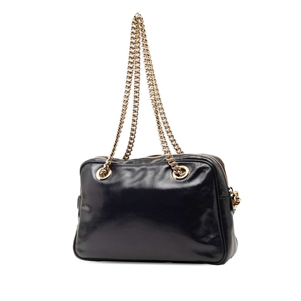 Gucci Patent Soho Chain Zip Shoulder Bag Blue Leather Good condition - Back View