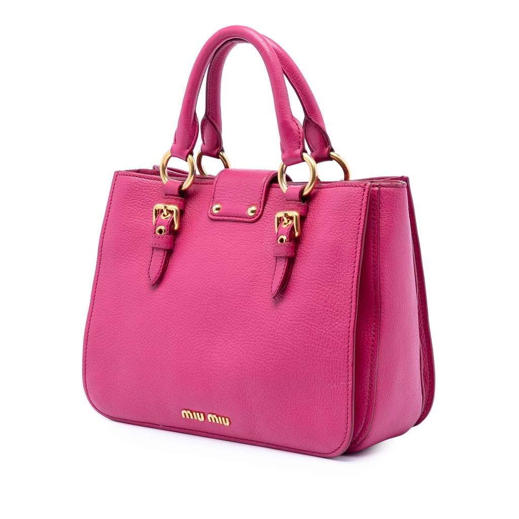 Miu Miu Goatskin Madras Satchel Pink Leather Good condition - Back View