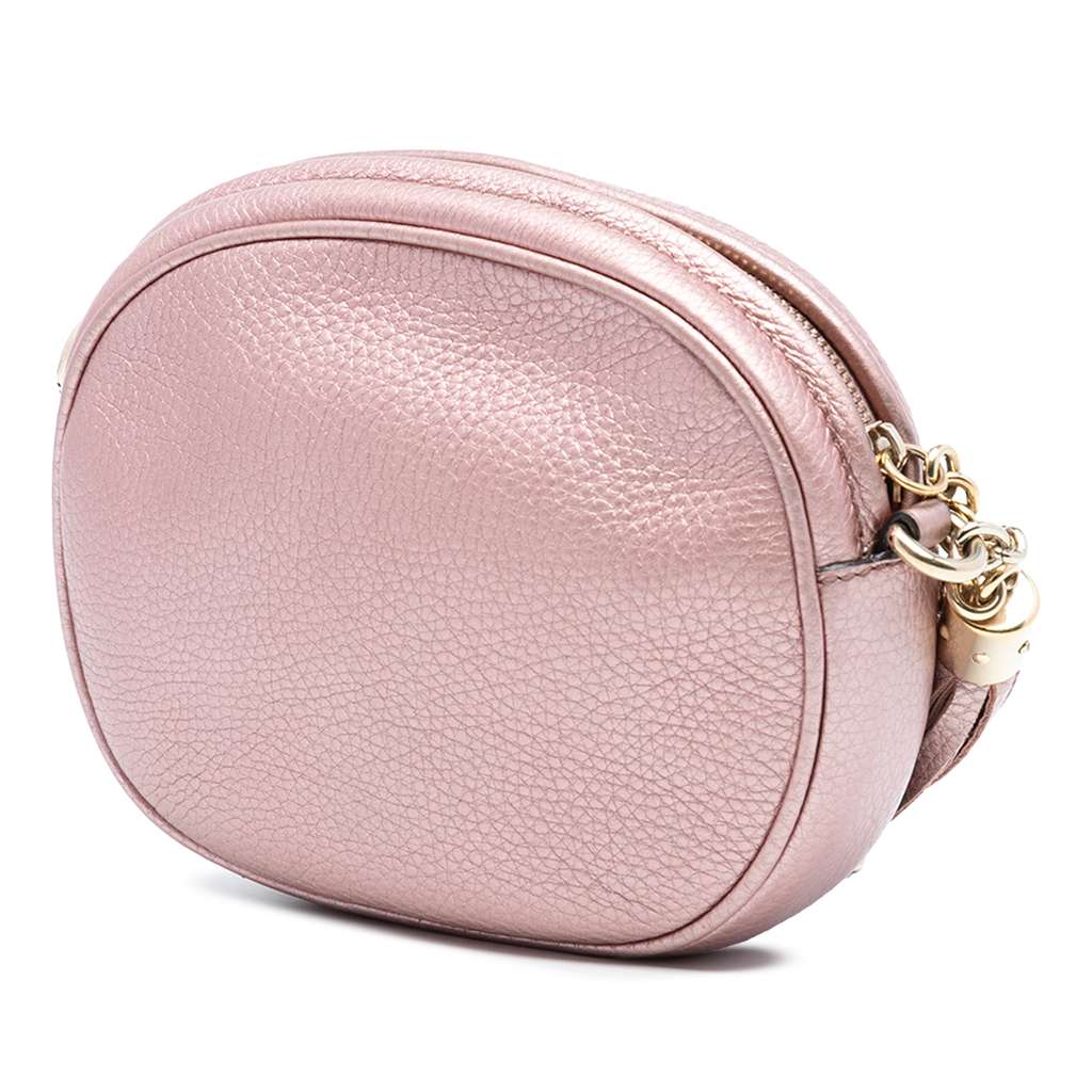 Gucci Mini Metallic Pebbled Calfskin Soho Chain Crossbody Pink Leather Good condition - Back View