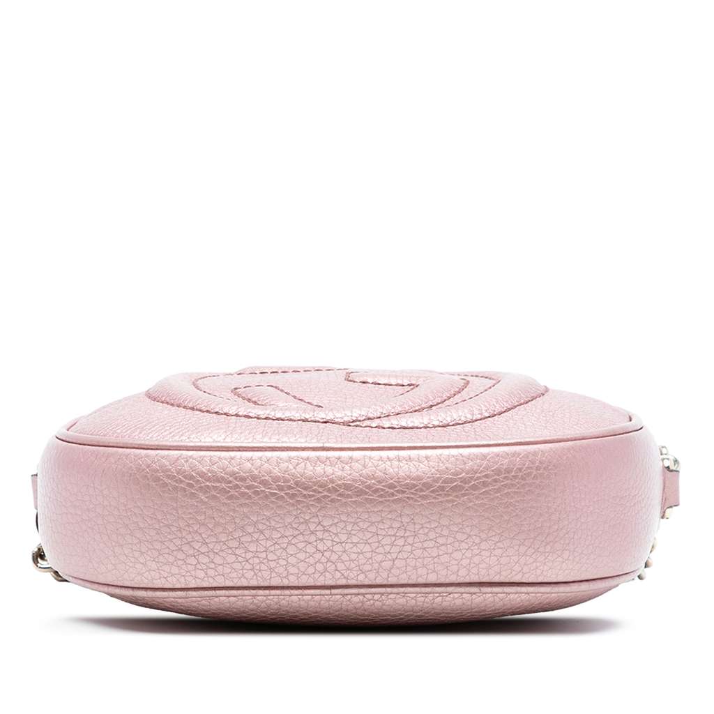 Gucci Mini Metallic Pebbled Calfskin Soho Chain Crossbody Pink Leather Good condition - Inside View