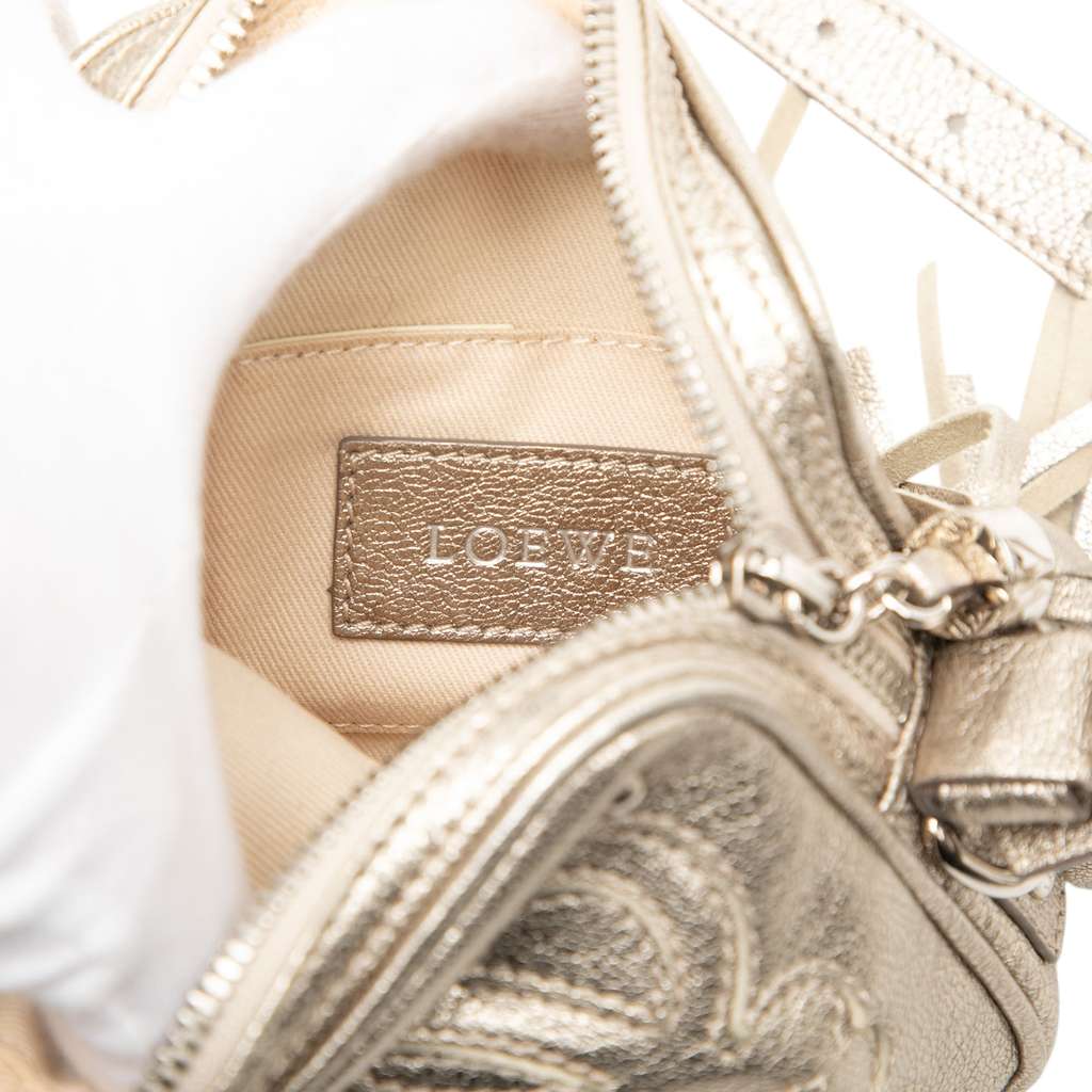 Loewe Mini Metallic Goatskin Anagram Tassel Crossbody Silver Leather Good condition - Box View