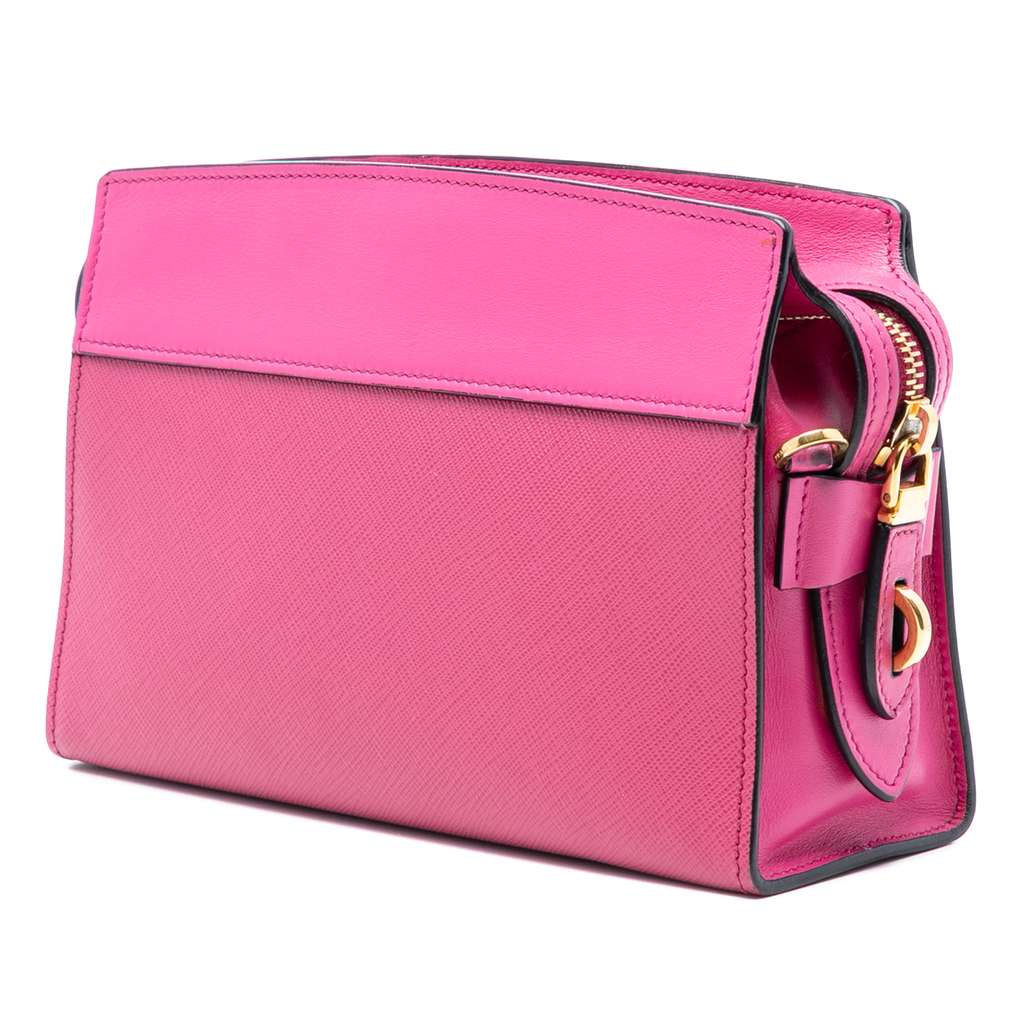 Prada Saffiano and City Calf Esplanade Crossbody Pink Leather Fair condition - Back View