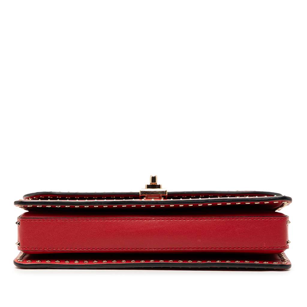 Valentino Leather Rockstud Turnlock Chain Crossbody Red Leather Good condition - Inside View