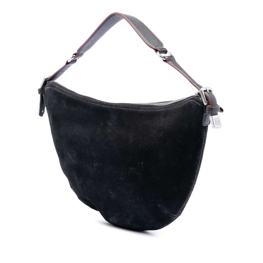 Loewe Suede Studded Anagram Hobo Black Leather Good condition - Back View