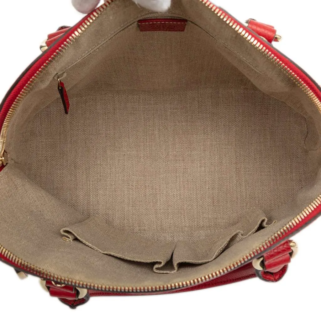 Gucci Small Dollar Calfskin GG Charm Dome Satchel Red Leather Very good - Model View