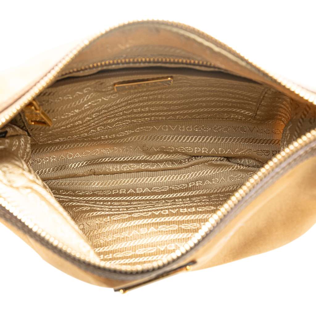 Prada Saffiano Trimmed Tessuto Zip Top Crossbody Brown Good condition - Model View