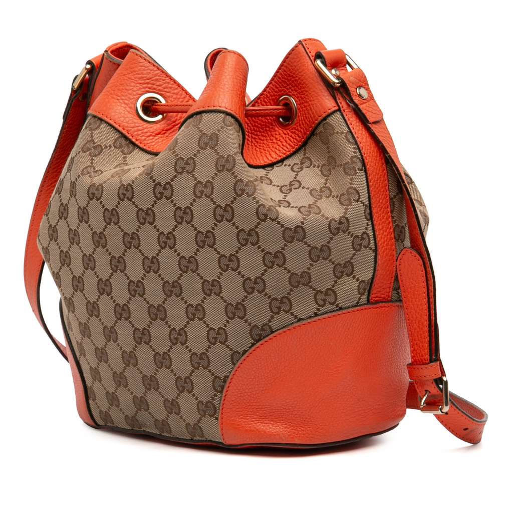 Gucci GG Canvas Drawstring Bucket Bag Brown Canvas Good condition - Back View