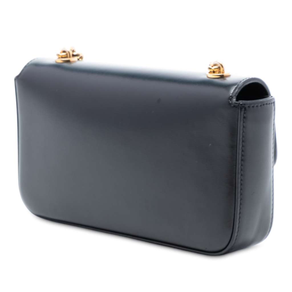 Celine Shiny Calfskin Claude Chain Shoulder Bag Black Leather Good condition - Back View