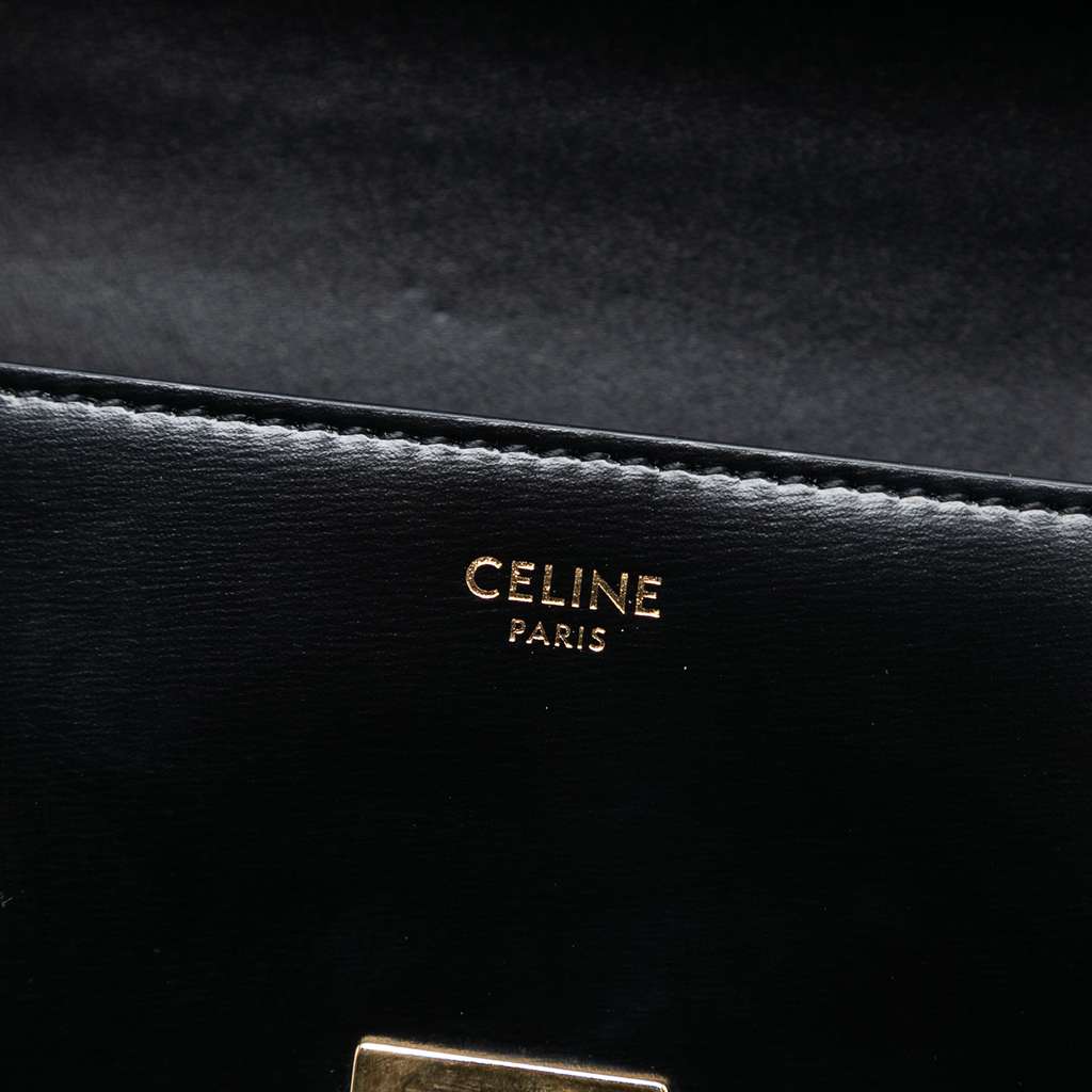 Celine Shiny Calfskin Claude Chain Shoulder Bag Black Leather Good condition - Box View