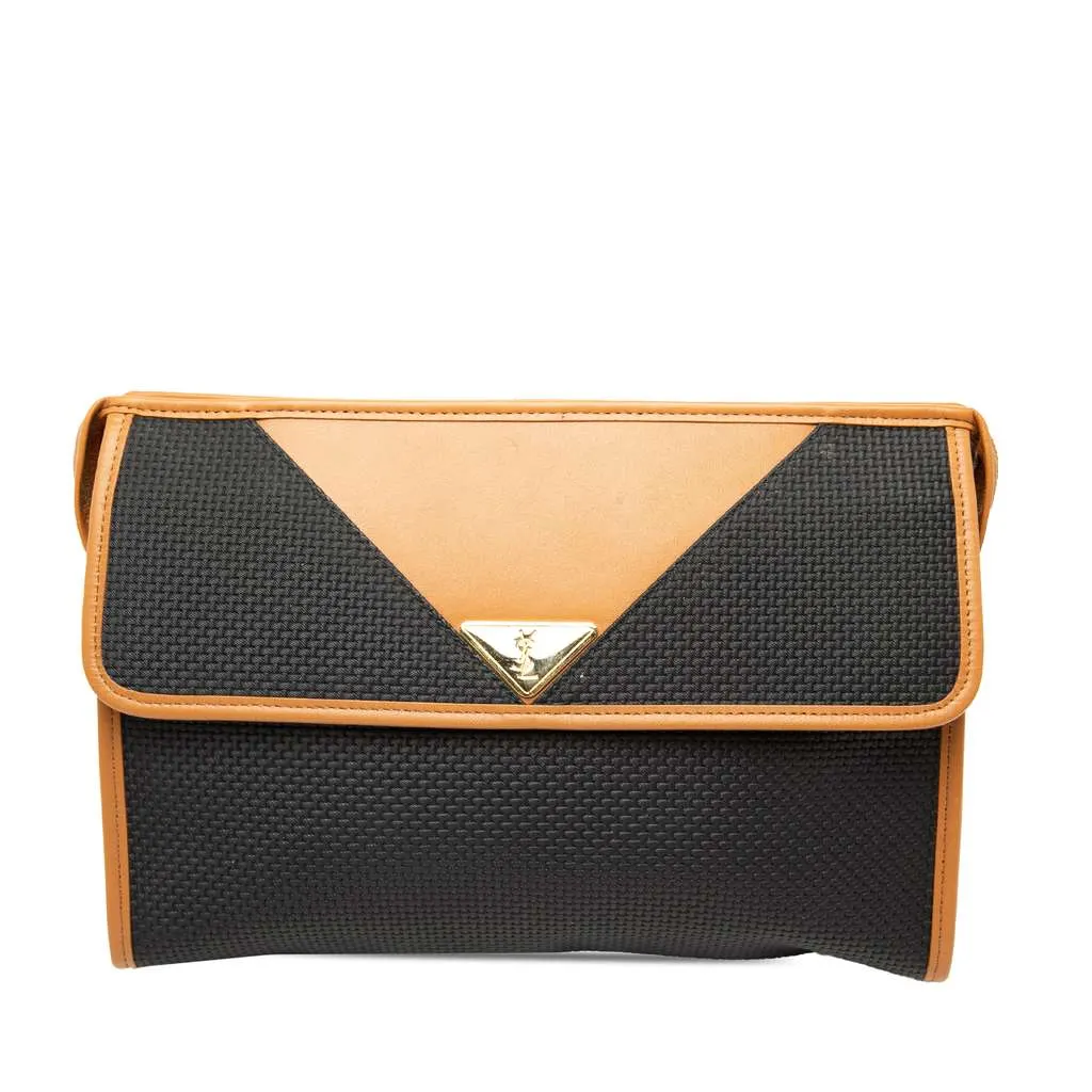 Saint Laurent Leather Trimmed Coated Canvas Clutch Black Canvas Very good - Front View
