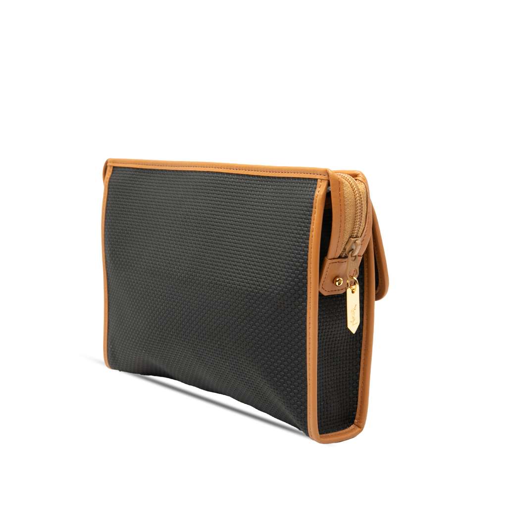 Saint Laurent Leather Trimmed Coated Canvas Clutch Black Canvas Good condition - Back View