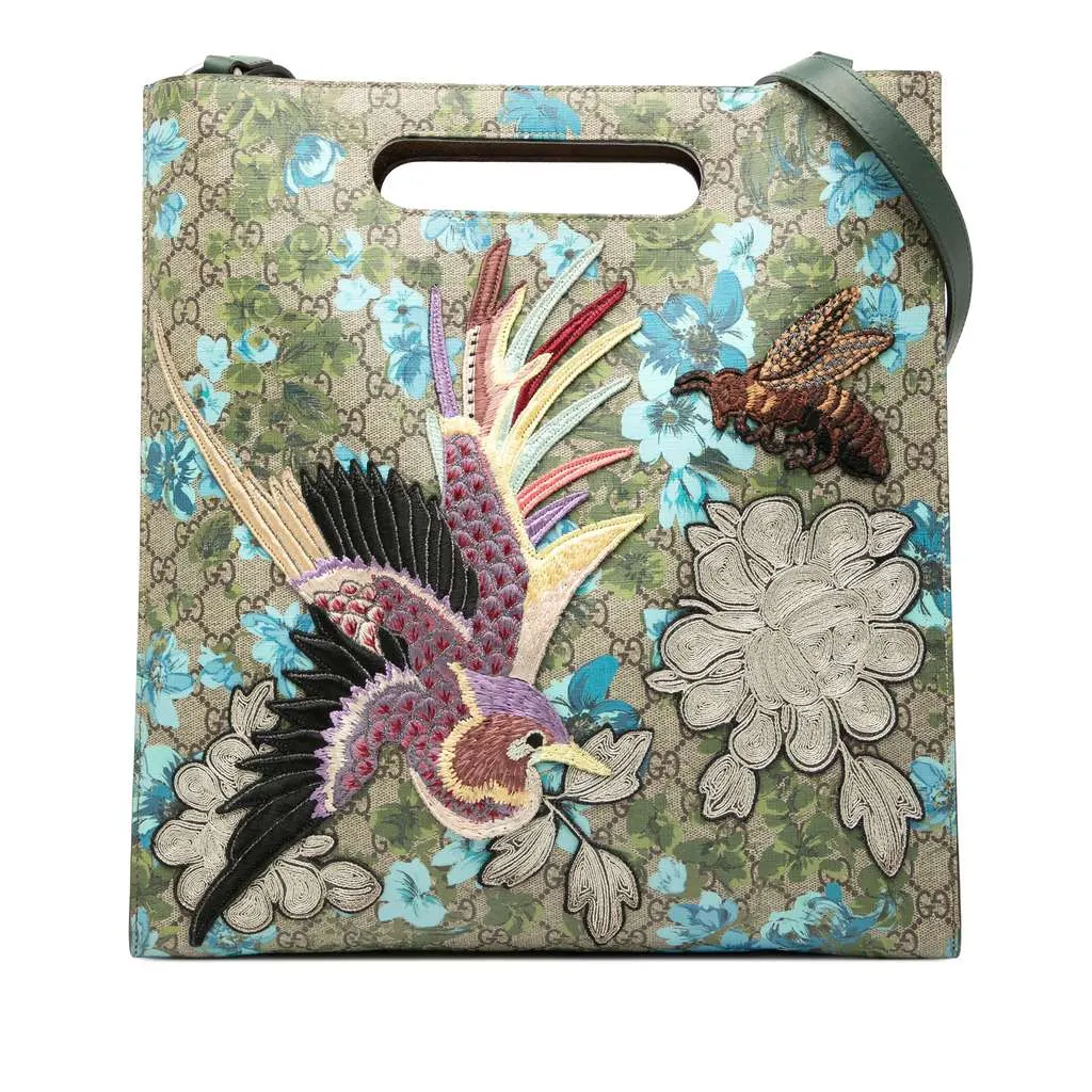 Gucci GG Supreme Embroidered Linea C Blooms XL Tote Brown Canvas Very good - Front View