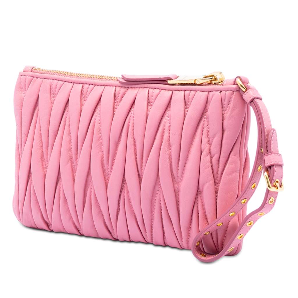 Miu Miu Matelasse Lambskin Leather Clutch Pink Leather Good condition - Back View