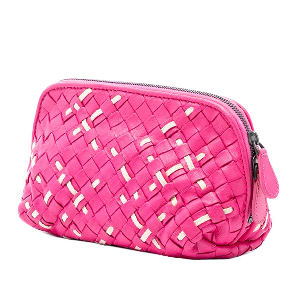 Bottega Veneta Nappa Intrecciato Pouch Pink Leather Good condition - Back View