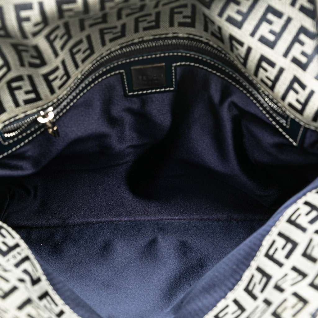 Fendi Zucchino Canvas Double Flap Shoulder Bag Grey Canvas Good condition - Model View