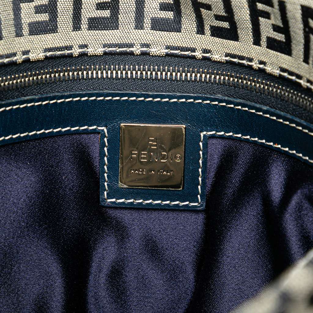 Fendi Zucchino Canvas Double Flap Shoulder Bag Grey Canvas Good condition - Box View