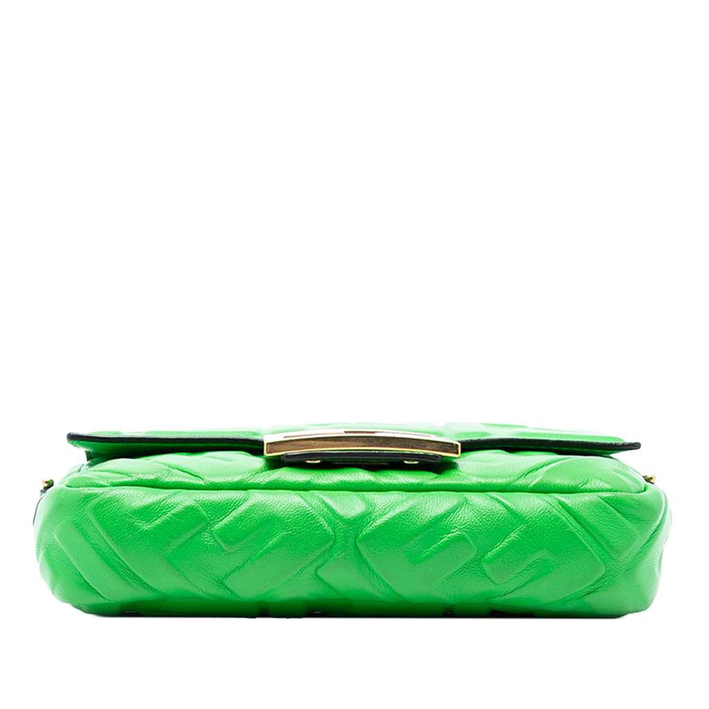Fendi Mini Zucca Embossed Leather Baguette Satchel Green Leather Good condition - Inside View