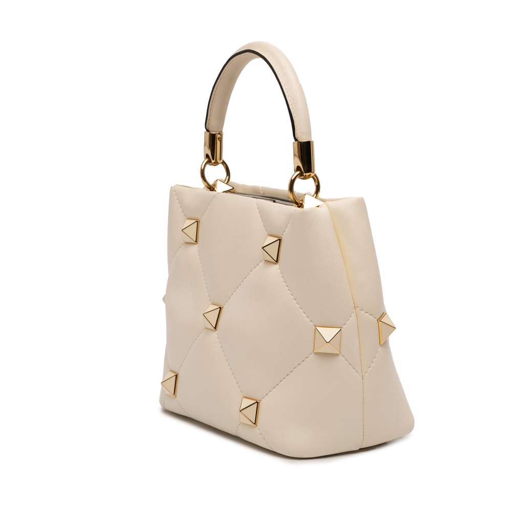 Valentino Small Nappa Roman Stud The Handle Bag White Leather Good condition - Back View