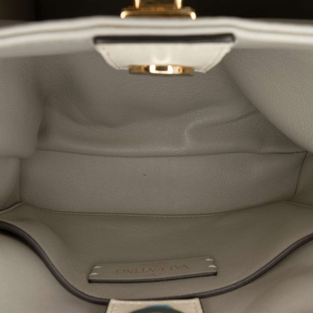 Valentino Small Nappa Roman Stud The Handle Bag White Leather Good condition - Box View