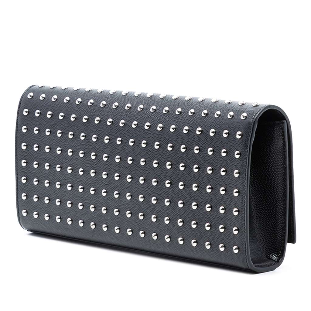 Saint Laurent Grain De Poudre Classic Monogram Studded Clutch Black Leather Good condition - Back View