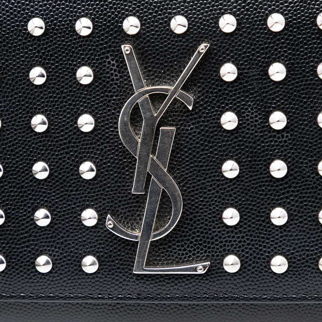 Saint Laurent Grain De Poudre Classic Monogram Studded Clutch Black Leather Good condition - Box View