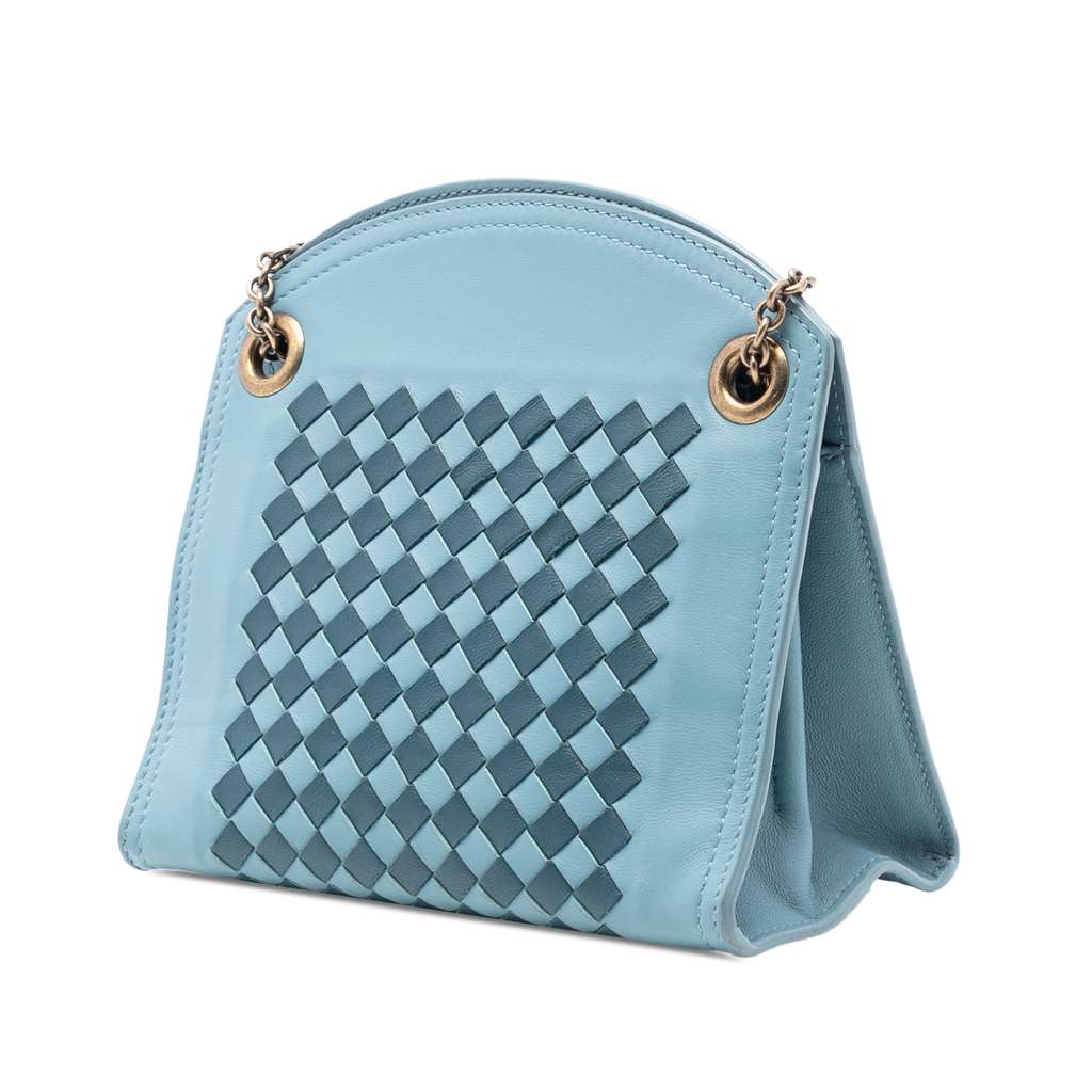 Bottega Veneta Nappa Intrecciato Chain Wallet Blue Leather Good condition - Back View