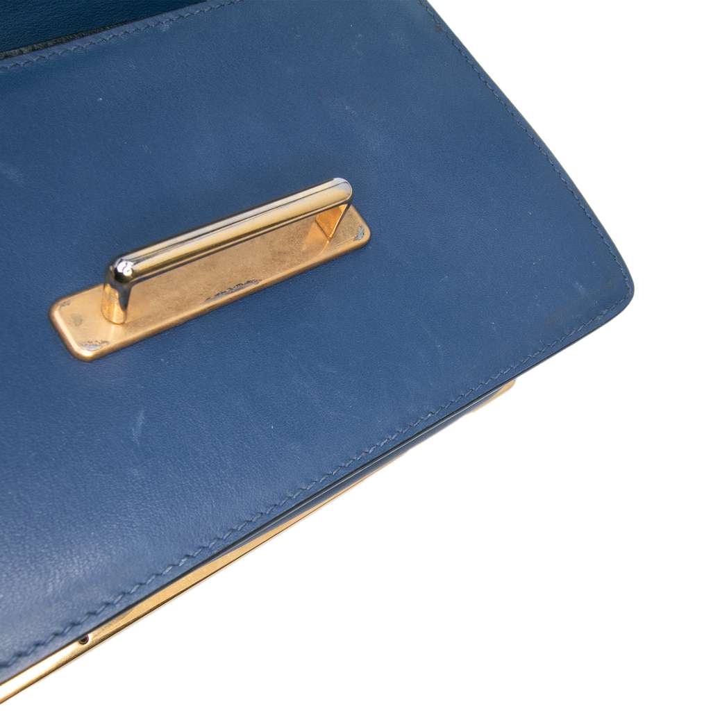 Prada Saffiano Trimmed City Calf Cahier Crossbody Blue Leather Good condition - Box View