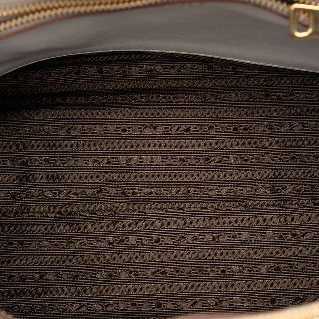 Prada City Calf Trimmed Madras Floral Print Paradigme Whipstitch Satchel White Leather Good condition - Model View