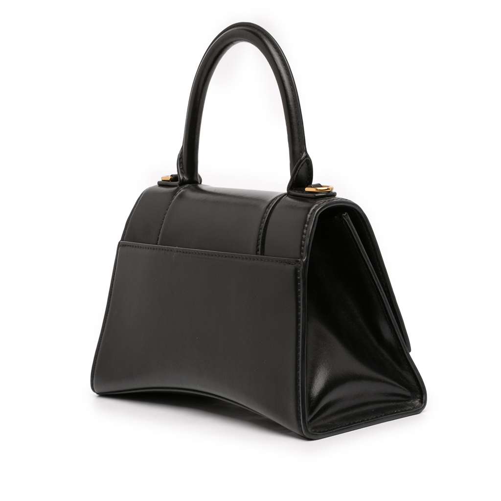 Balenciaga Small Shiny Box Calfskin Hourglass Top Handle Bag Black Leather Good condition - Back View