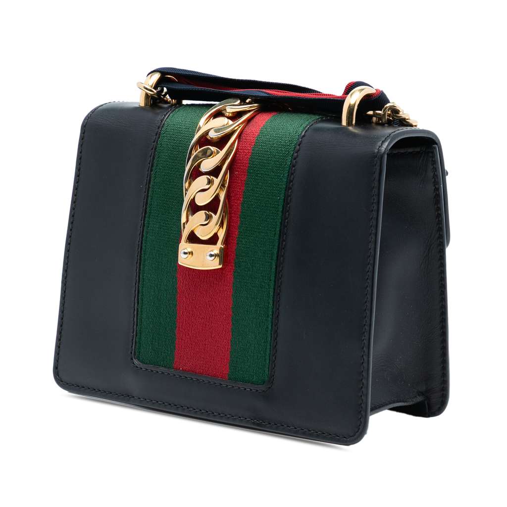 Gucci Mini Leather Web Sylvie Chain Crossbody Black Leather Good condition - Back View