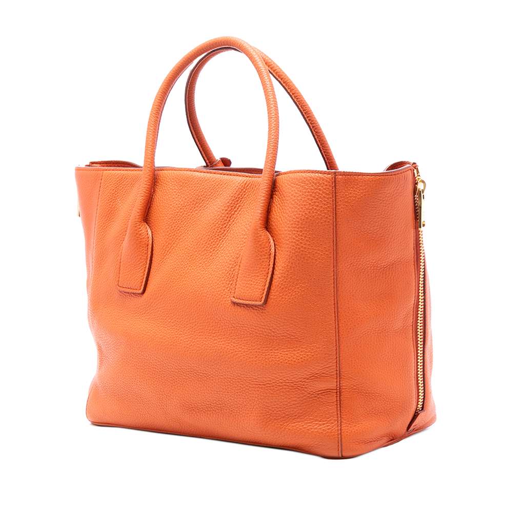 Prada Vitello Daino Side Zip Twin Pocket Open Convertible Tote Orange Leather Good condition - Back View