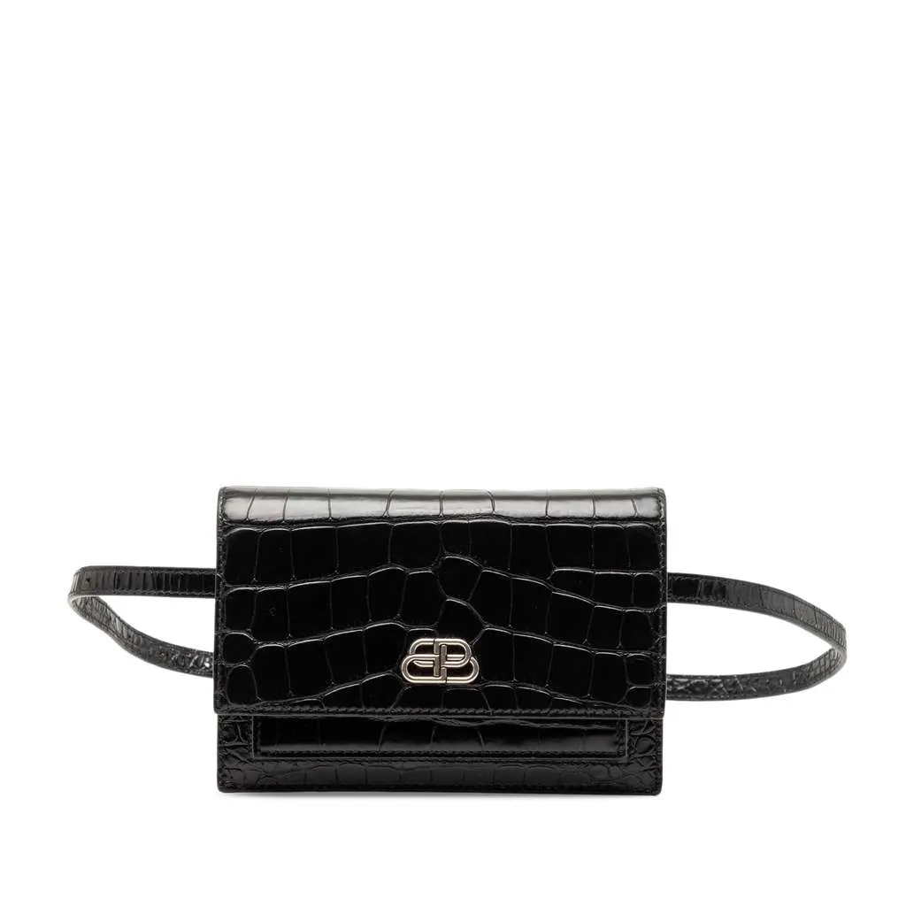 Balenciaga Croc Embossed Leather Sharp Belt Bag XS Black Leather Very good - Front View