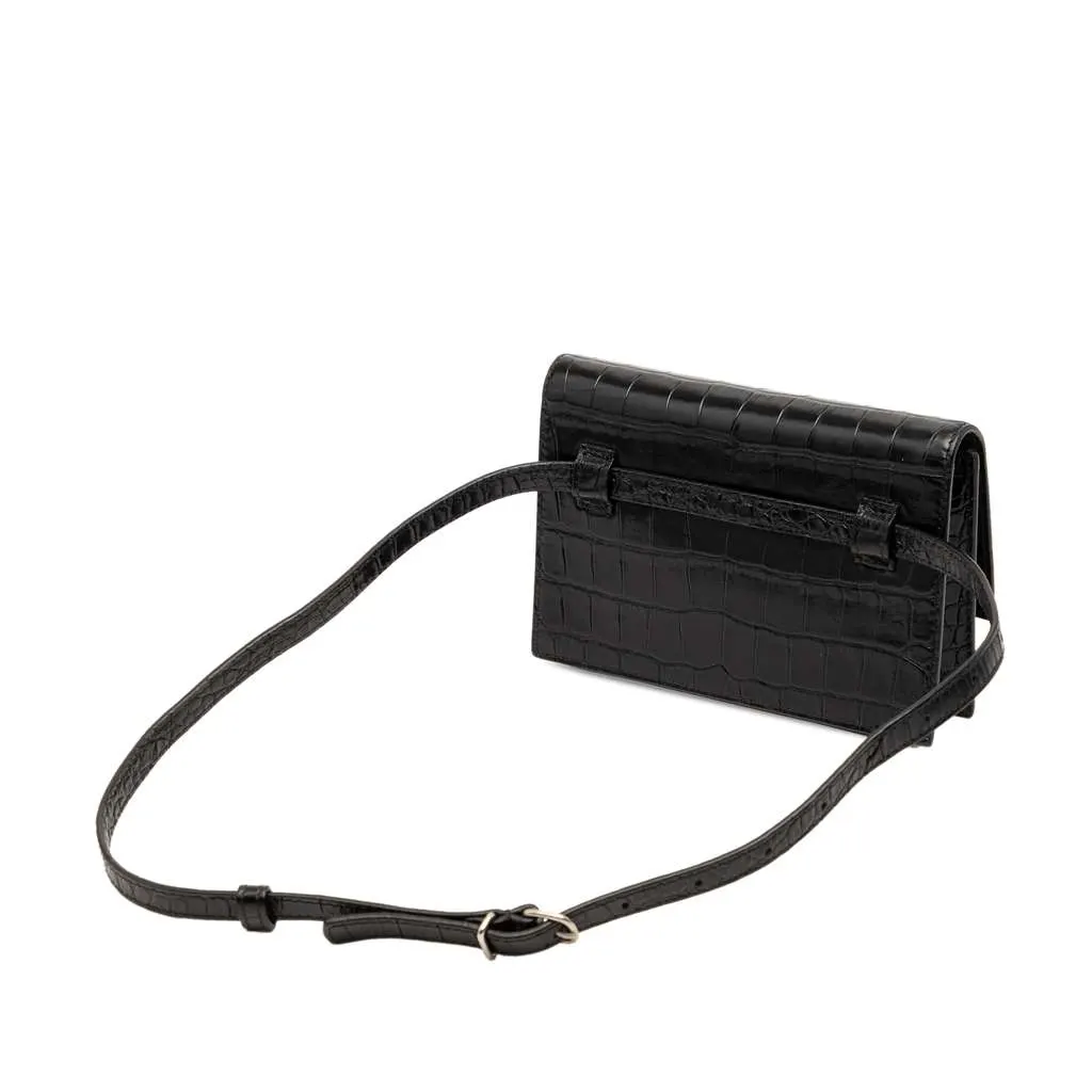 Balenciaga Croc Embossed Leather Sharp Belt Bag XS Black Leather Very good - Back View
