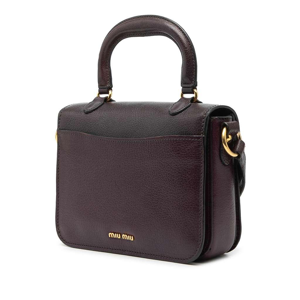 Miu Miu Bicolor Goatskin Madras Top Handle Satchel Purple Leather Good condition - Back View