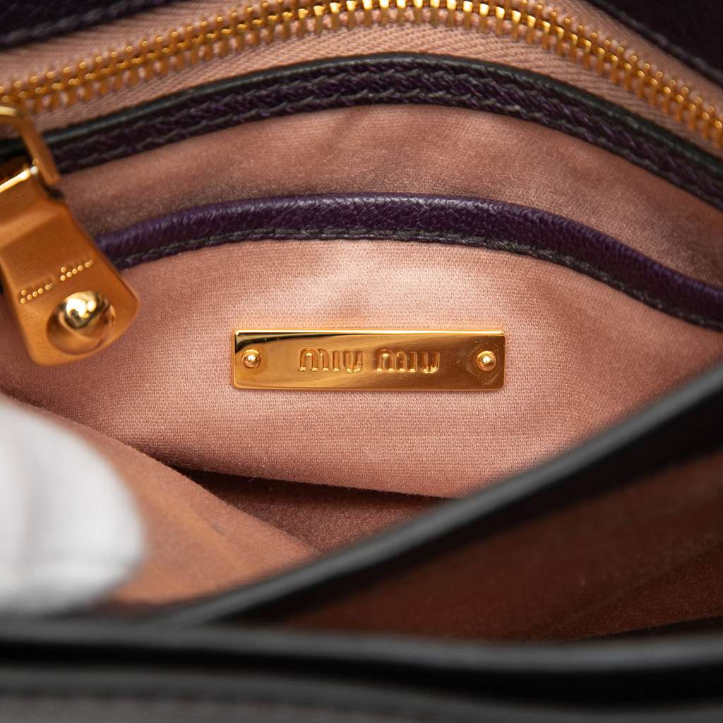 Miu Miu Bicolor Goatskin Madras Top Handle Satchel Purple Leather Good condition - Box View