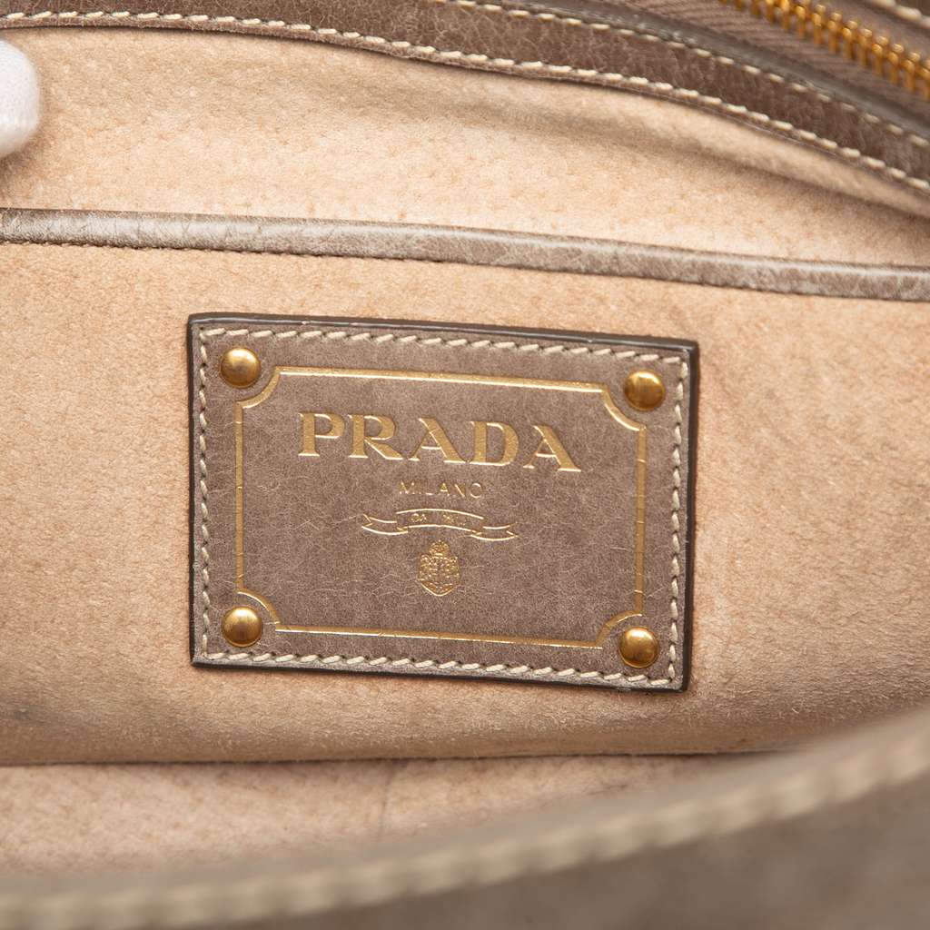 Prada Vitello Shine Push Lock Flap Shoulder Bag Brown Leather Good condition - Box View