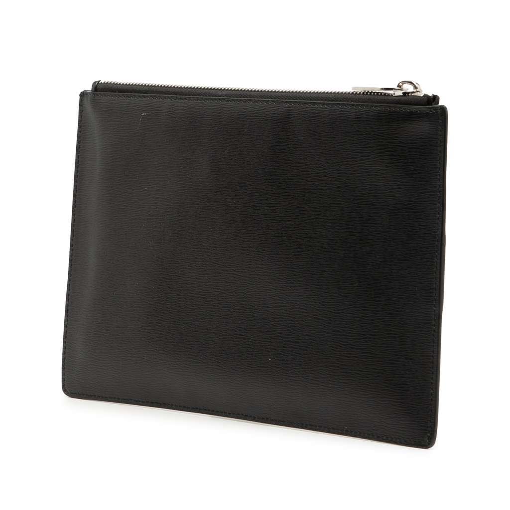 Dior Leather Bee Zip Top Pouch Black Leather Good condition - Back View