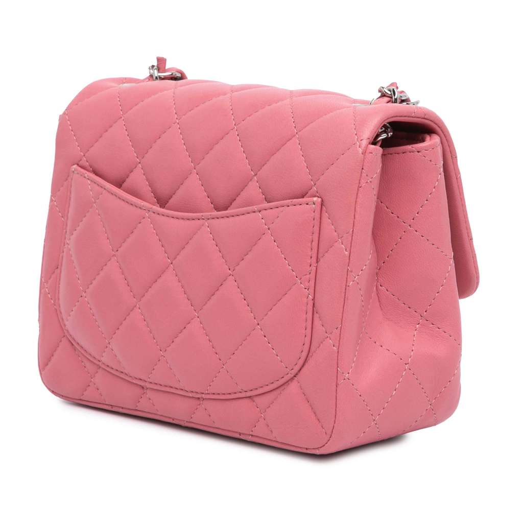 Chanel Mini Square Classic Lambskin Single Flap Pink Leather Good condition - Back View