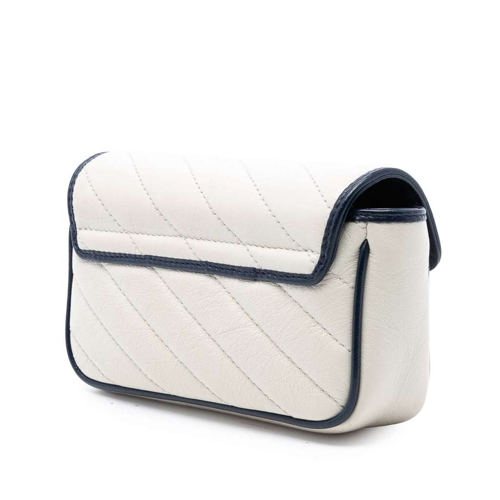 Gucci Super Mini GG Marmont Matelasse Leather Torchon Flap Crossbody White Leather Good condition - Back View