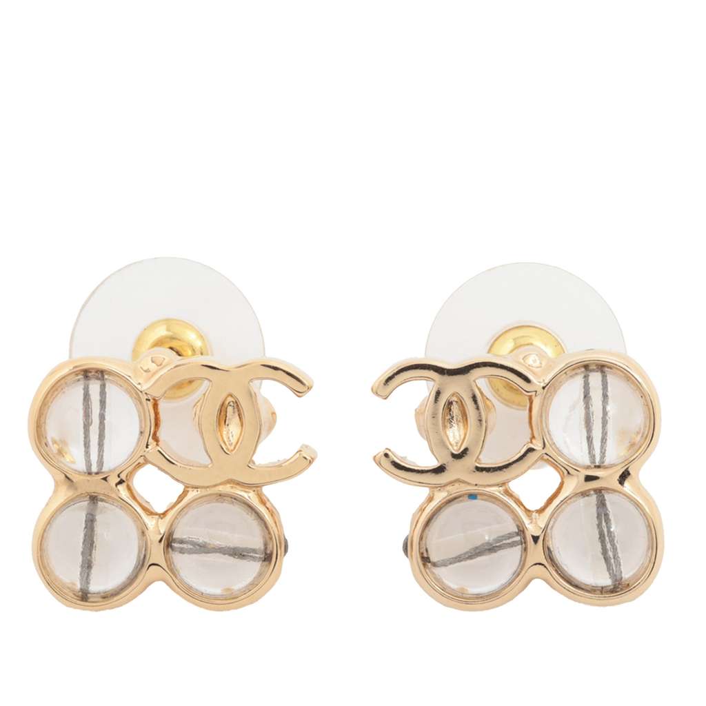Chanel CC Gold Plated Resin Earrings Gold Metal Good condition - Back View