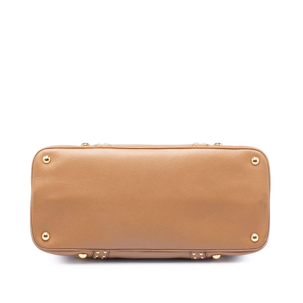 Prada Studded Saffiano Cuir Promenade Satchel Brown Leather Good condition - Inside View
