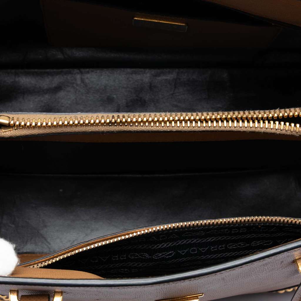 Prada Studded Saffiano Cuir Promenade Satchel Brown Leather Good condition - Model View