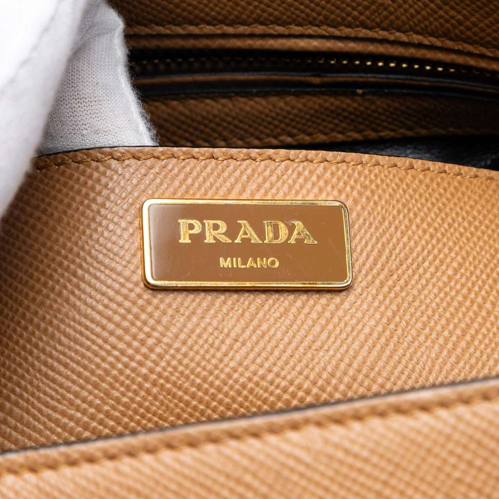 Prada Studded Saffiano Cuir Promenade Satchel Brown Leather Good condition - Box View