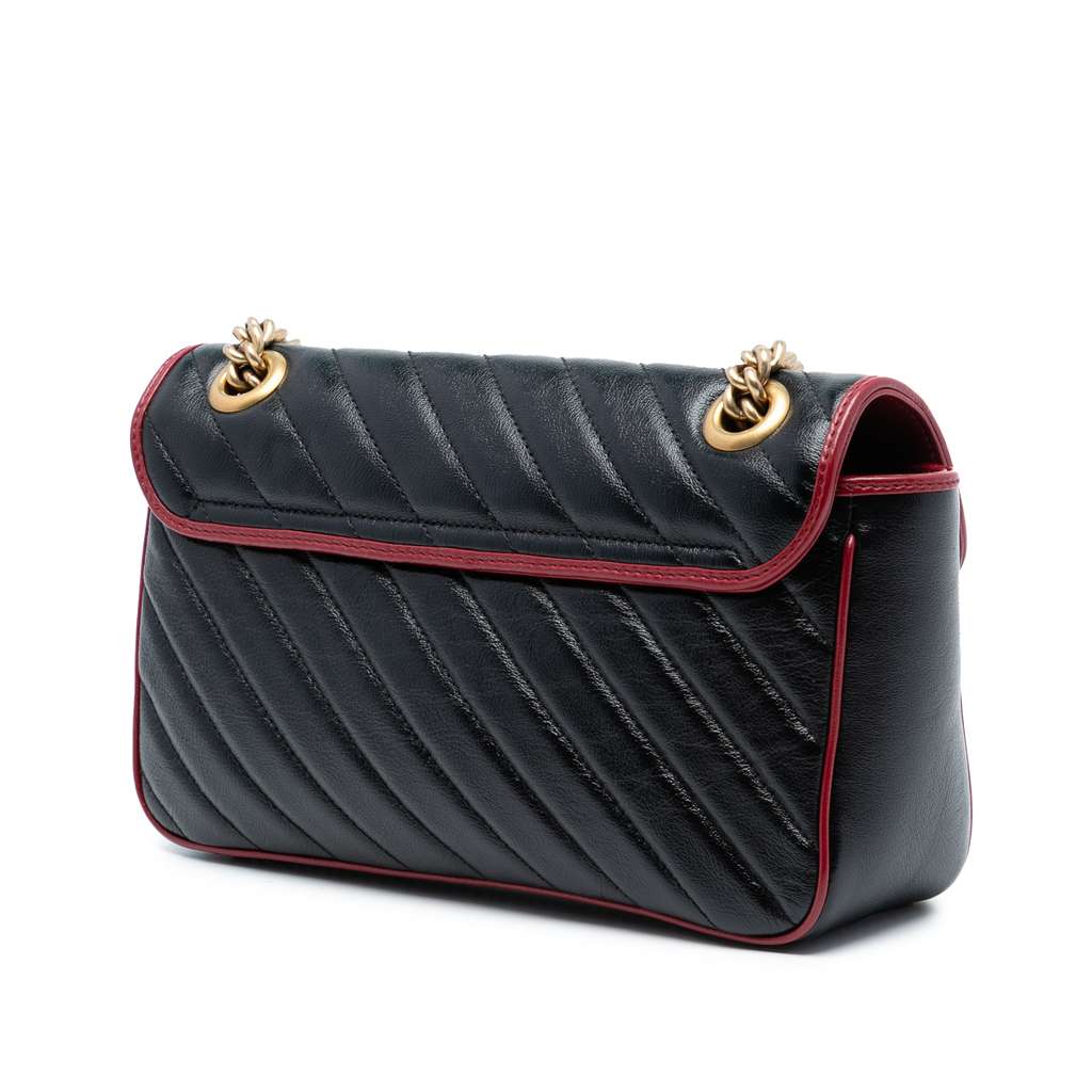 Gucci Medium GG Marmont Matelasse Diagonal Leather Torchon Shoulder Bag Black Leather Good condition - Back View